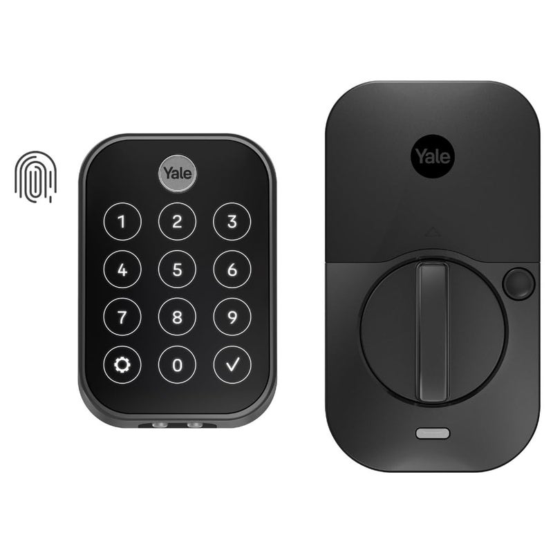 Yale Security قفل باب دخول بدون مفتاح من Yale Assure Lock 2 Touch Deadbolt أسود من الجلد السويدي مع لوحة مفاتيح رقمية تعمل باللمس وماسح ضوئي لبصمات الأصابع (بدون واي فاي) YRD450-F-BLE-BSP - Image 1